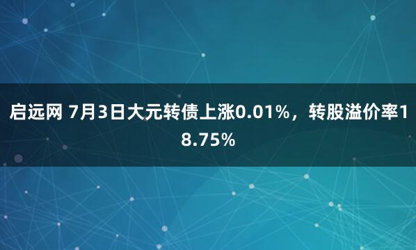 启远网 7月3日大元转债上涨0.01%，转股溢价率18.75%